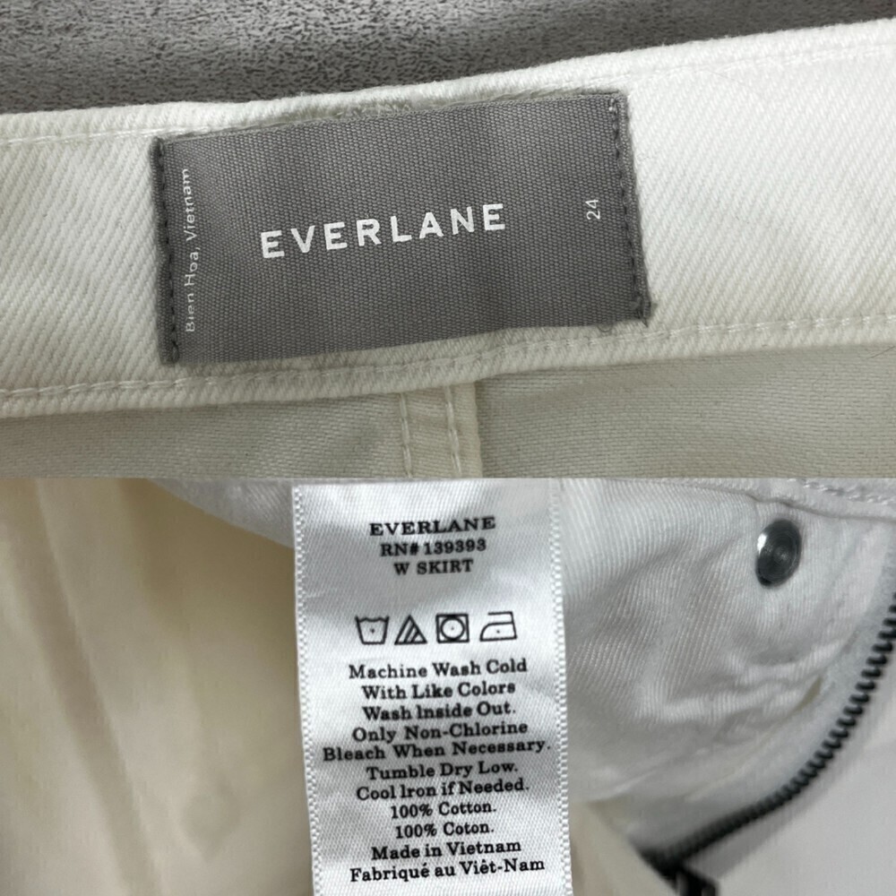 Everlane Woman Size 24 White Cotton Denim Mini A Line W Skirt Casual FLAWED - Picture 7 of 9